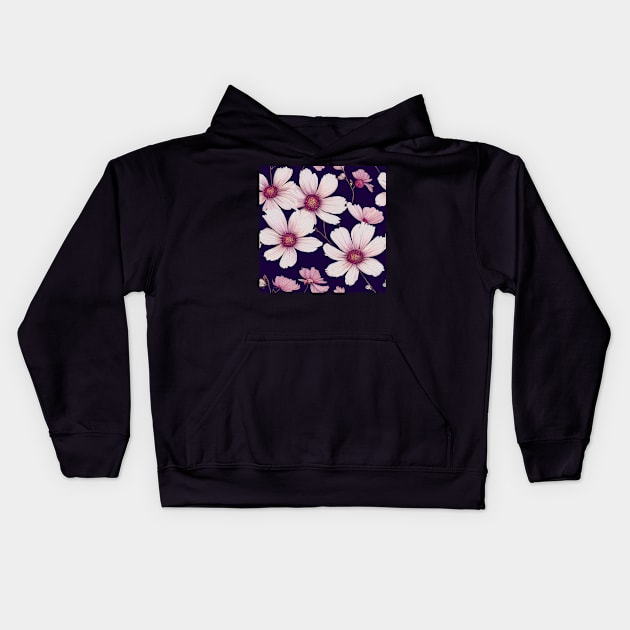 Pink Cosmos on Dark Background Kids Hoodie by VintageFlorals